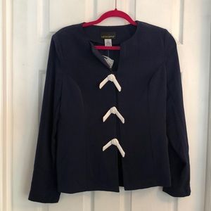 Metro style navy jacket with white skirt size 8